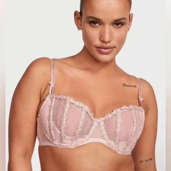Victoria's Secret Bra Dream Angels Balconette Pink Rosebud Embroidered 36G NWT - Picture 2 of 5